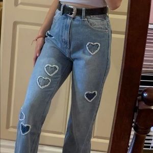 High waist, straight leg, Women Jeans with heart patches ❤️ light wash #Denim
